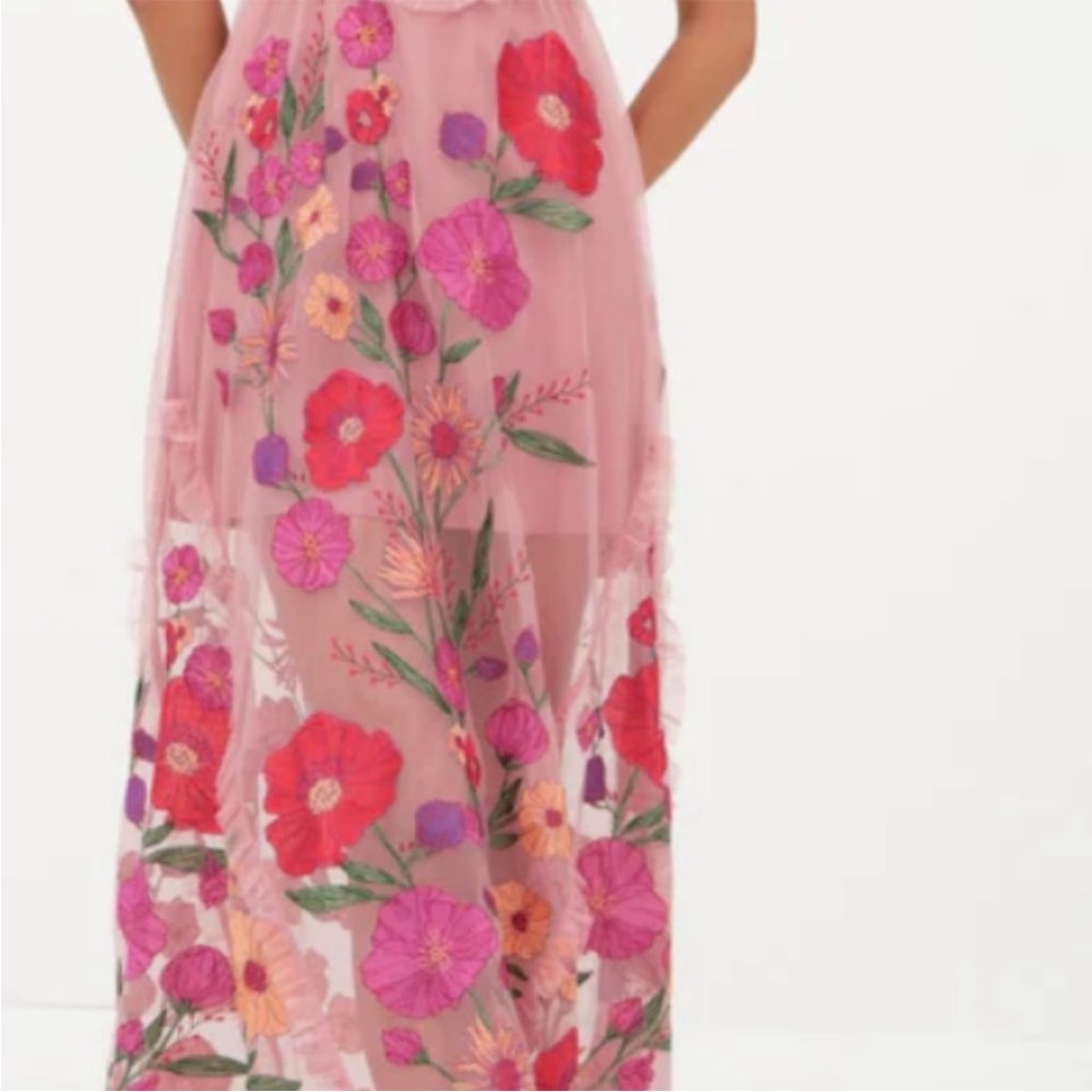 For Love & Lemons Pink Floral Embroidered Tulle Maxi Dress - Picture 4 of 4